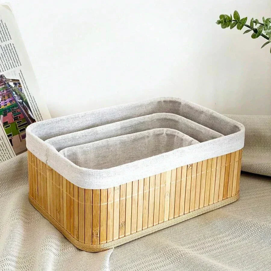 3 Paniers de Rangement Durables en Bambou