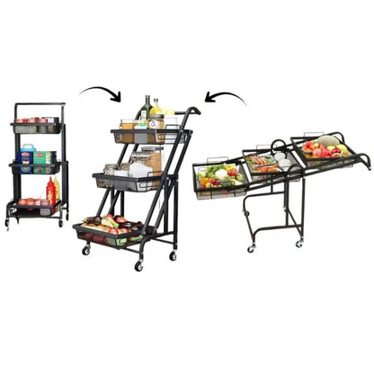 Chariot 3-en-1 Pliable et Mobile | Rangement Intelligent pour la Maison