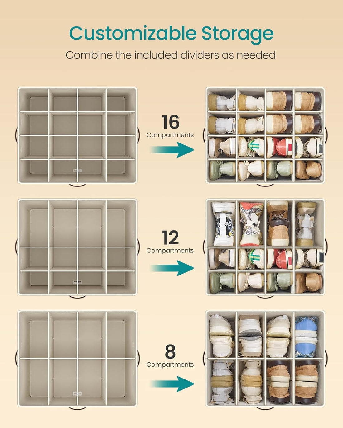 Organiseur à Chaussures Pliable avec Fenêtre Transparente, Poches Filet & Poignée