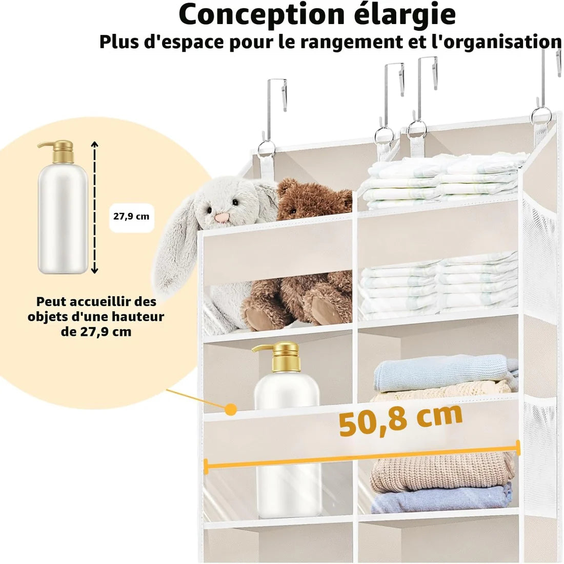 Organiseur de porte 5 niveaux 10 compartiments extra larges