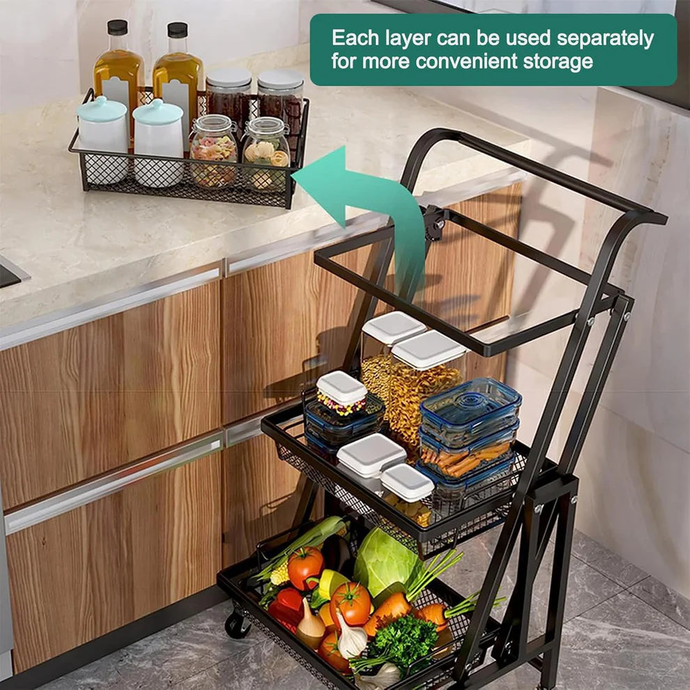 Chariot 3-en-1 Pliable et Mobile | Rangement Intelligent pour la Maison