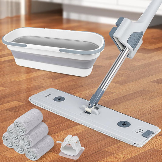 Serpillière plat auto-essoreur avec seau pliable