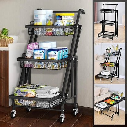 Chariot 3-en-1 Pliable et Mobile | Rangement Intelligent pour la Maison