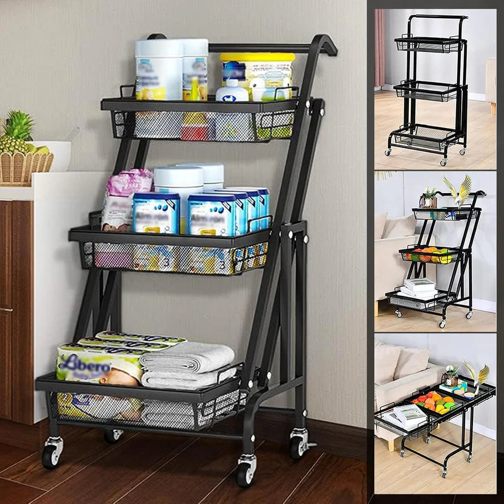 Chariot 3-en-1 Pliable et Mobile | Rangement Intelligent pour la Maison