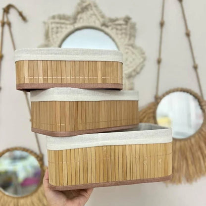 3 Paniers de Rangement Durables en Bambou